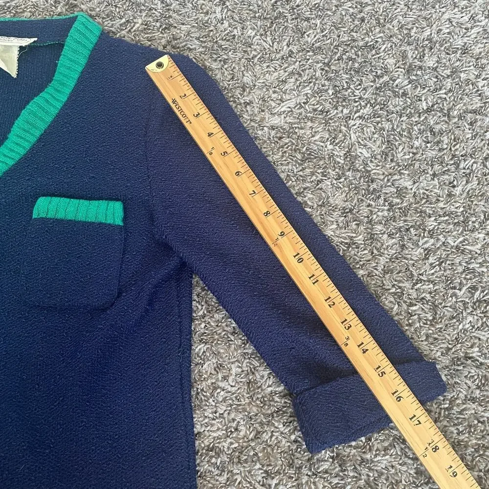 Vintage Skirt Set Size Small Navy Blue Knit Cardigan Retro Minimal Academia Twee